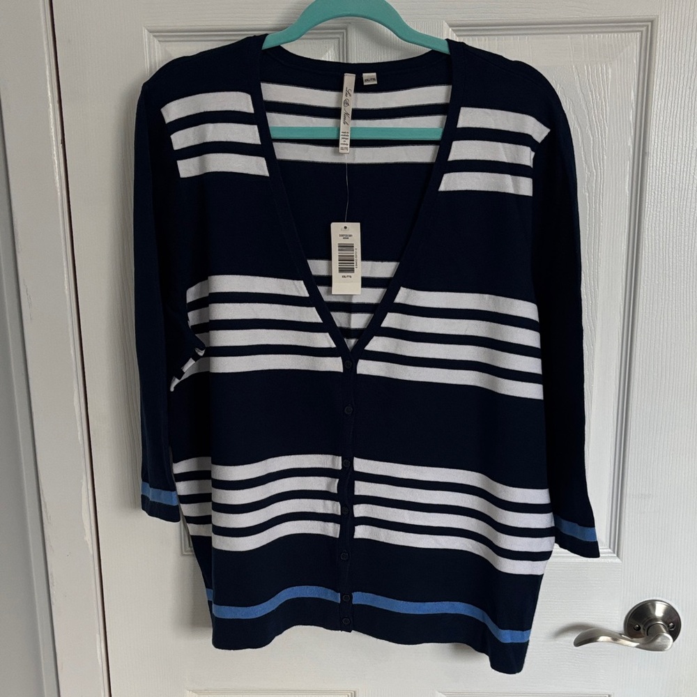 Striped Navy and White Cardigan